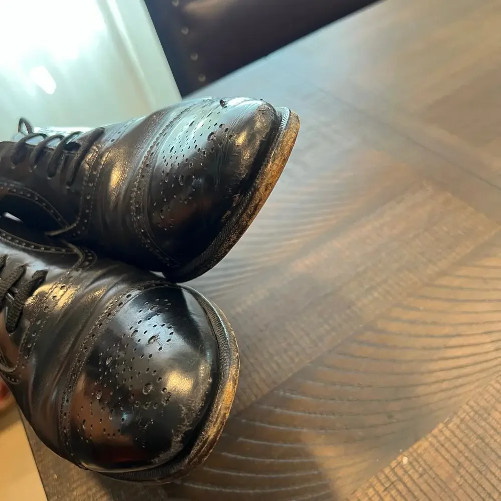 Salvatore Ferragamo black leather oxford dress shoes with lace size 9 men